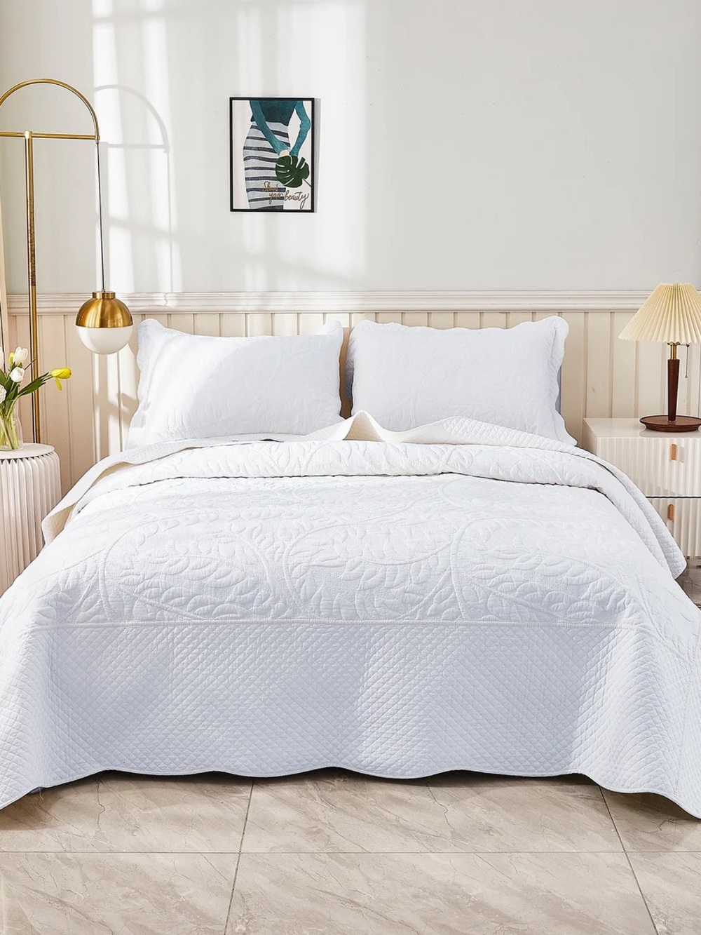 3 PIECE 100% COTTON QUILT SET, OVERSIZED QUILTED BEDSPREAD